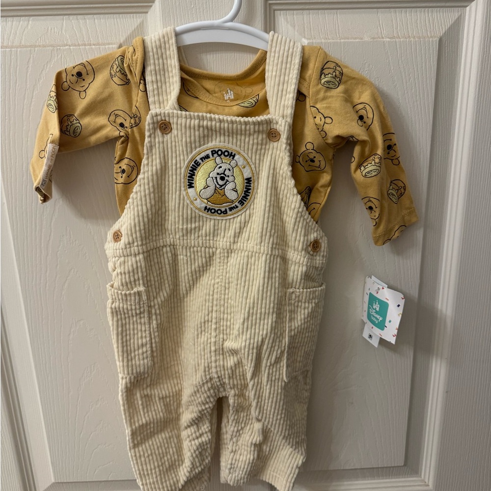 Disney Cream Overalls with Winnie the Pooh Patch